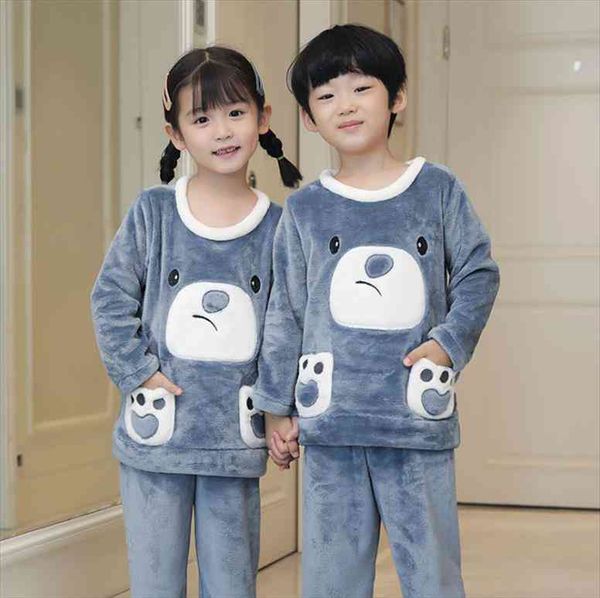 

winter children fleece pajamas thicken warm flannel sleepwear girls loungewear coral kids pyjamas 4 6 8 10 12 14 years, White
