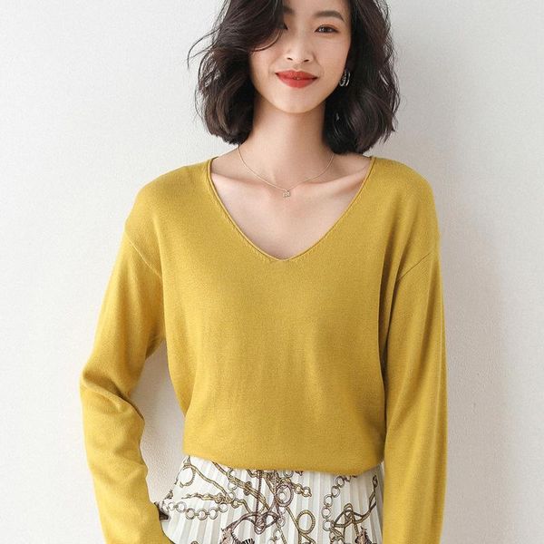 

women's sweaters long sleeve knitwear autumn 2021 style loose v neck bottoming shirt sweater winter clothes women, White;black
