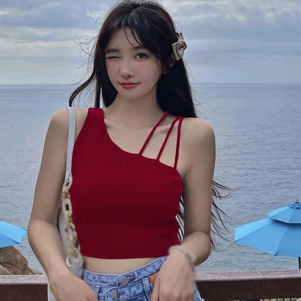 

women's tanks & camis summer casual camisole solid off shoulder sleeveless pullover knitted crop tank top, White