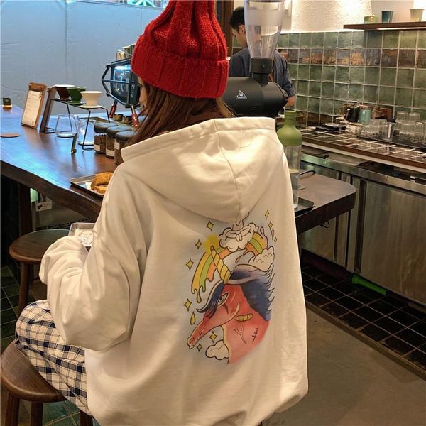 

unicorn girl sweatshirts 2021 fall loose bf lazy style trend korean thin hoodies harajuku casual female sweatshirts, Black