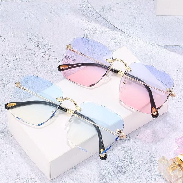 

rimless women sunglasses cutting lens glasses shades for men fashion square sun oversized eyewear vintage, White;black
