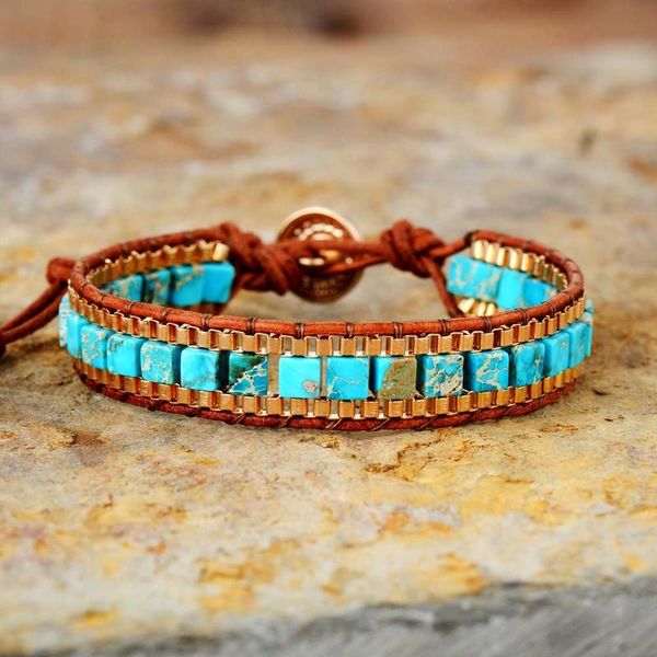 

tennis women wrap bracelets turquise stones gold chain woven bracelet bohemian statement jewelry dropship, Golden;silver
