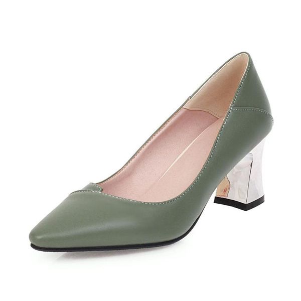 

dress shoes 2021 spring women pumps pointed toe fashion thick heel pu slip on casual work ladies 32-43, Black
