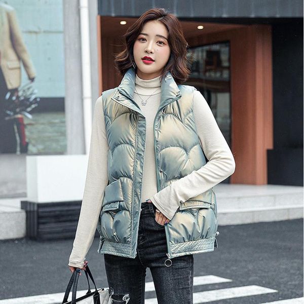 

women's vests glossy cotton waistcoat short 2021 autumn and winter loose thick coat, Black;white