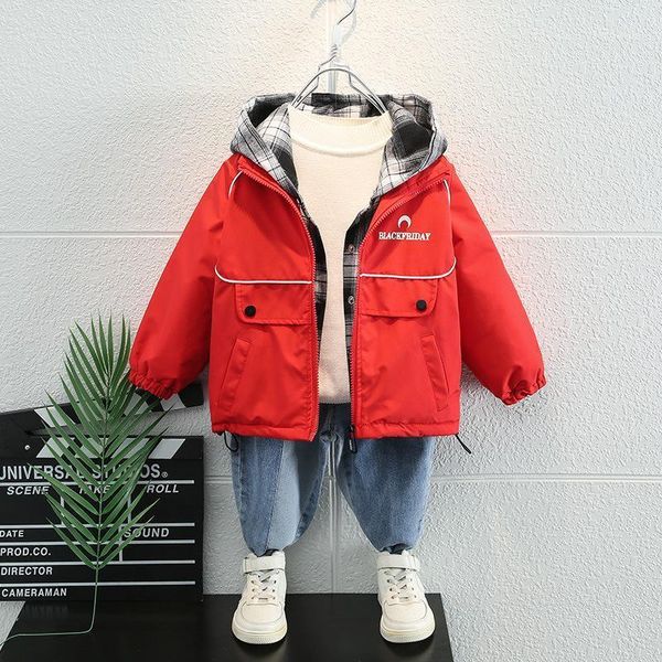 

jackets boys baby's kids fleece coats outwear 2021 splicing thicken warm plus velvet winter autumn overcoat children's clothing1, Blue;gray