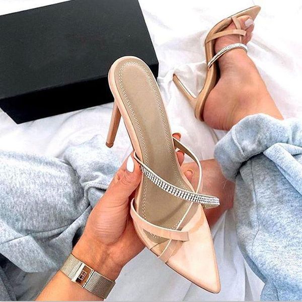 

ltarta 2021women rhinestone flip toe pointed high heel stiletto large size ladies' sandals ladies shoes and sandals zl-128-68, Black