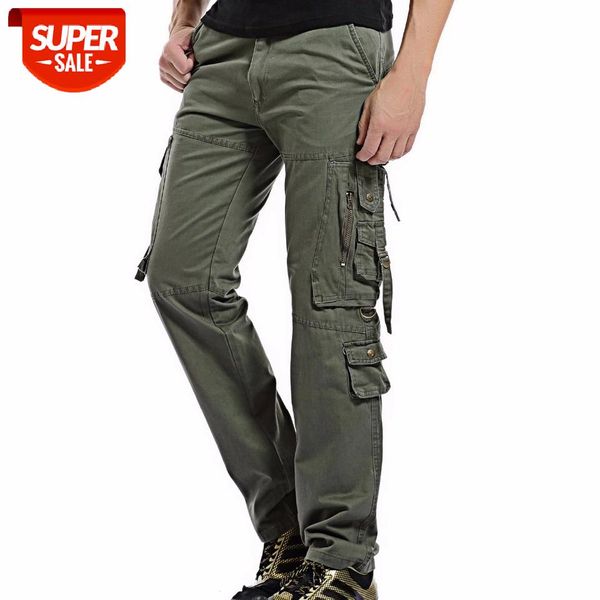 

cargo pant men multi-pocket overall male combat cotton straight trousers army casual joggers pants plus size 42 full length #hh1m, Black