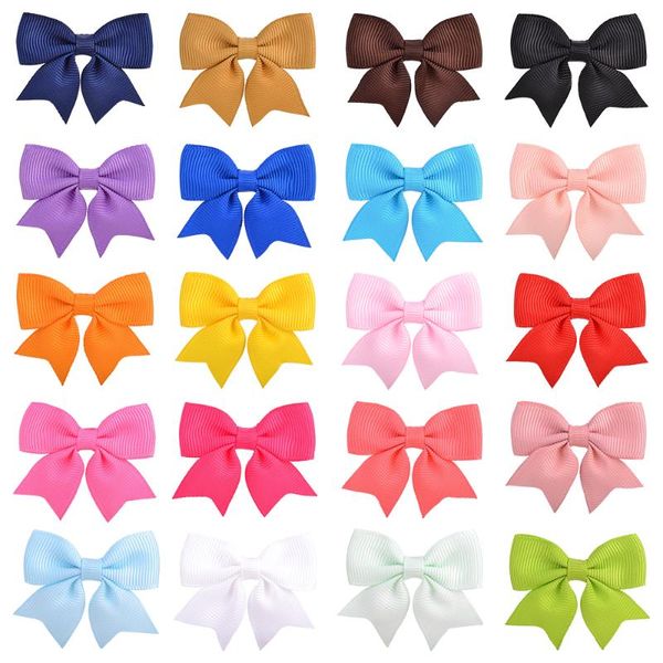 

hair accessories 20pcs/lot grosgrain ribbon bow hairpin girl's bows boutique solid clip handmade bowknot for kids, Slivery;white