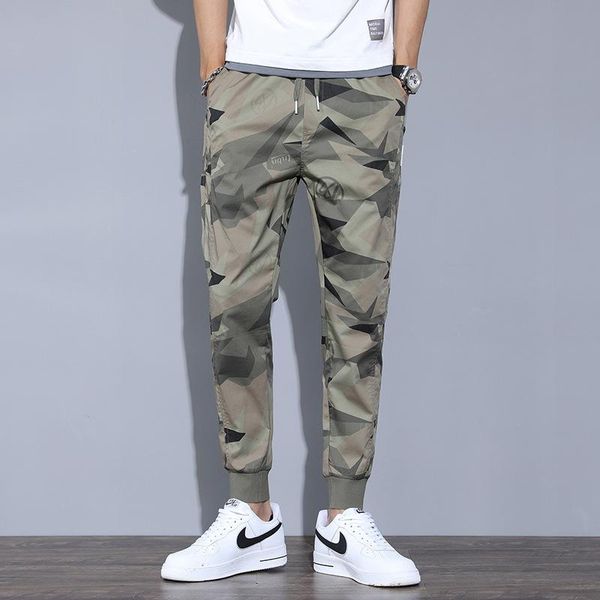 

men's pants fashion camouflage pant men 2021 spring autumn casual camo slim fit pencil ankle-length male elastic waist ha187, Black