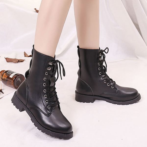 

2021 new leather mid-cycle black women's winter boots plus size 43 swe8