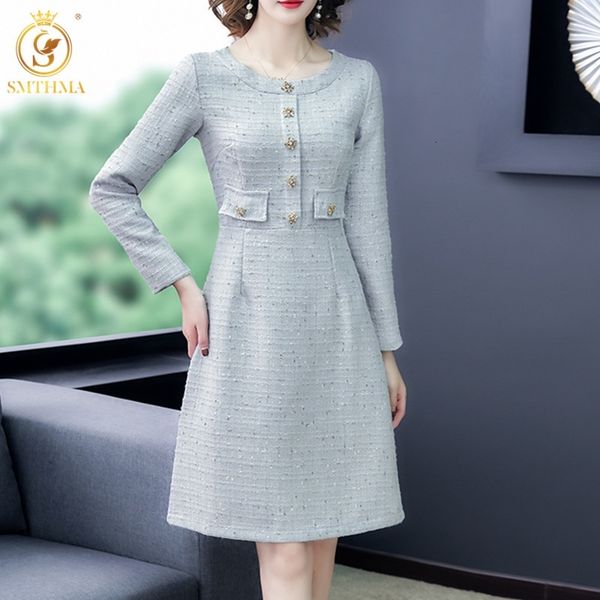 

casual dresses 2021 fashion tweed robe women clothing autumn and winter elegant diamond button party vestido da festa v1zf, Black;gray