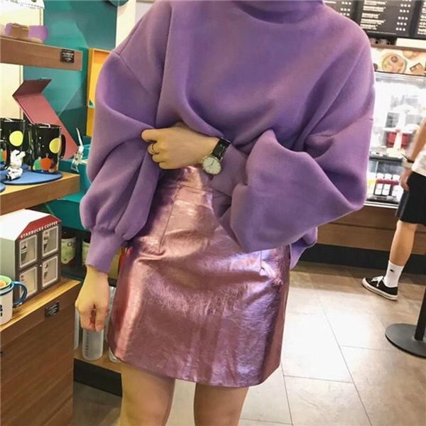 

women's sweaters autumn casual loose sweater women lantern sleeve half-high collar pullovers knitted solid color fashionall-match femme, White;black