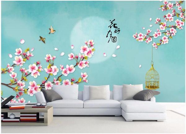 

wallpapers 3d wallpaper custom po chinese peach blossom moon tv wall room decoration painting murals for walls 3 d