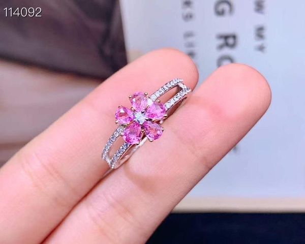 

cluster rings natural sri lanka ceylon pink sapphire ring fine jewelry 3x4mm, Golden;silver