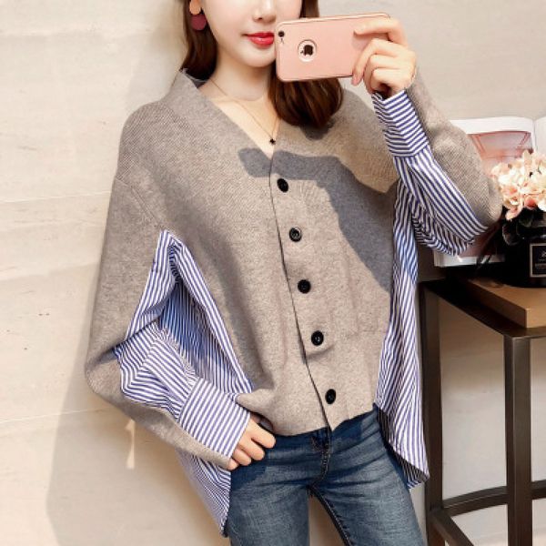 

2021 new fashions true fall and false jacket stripe long sleeve ladies sew coat girls temperament outwear olvx, White;black