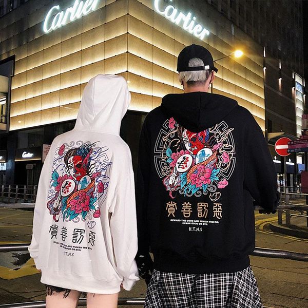 

men's hoodies & sweatshirts spring and autumn women's skateboard harajuku style hoodie japan printed sweatshirt one-piece streetwe, Black