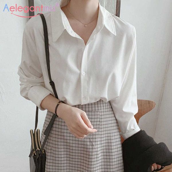 ALEGANTMIS Soft Office Senhora Camisa Branca para Mulheres Blusa Girl-Down Collar Ol negro Mulher Casual Chiffon Femme Tops 210607