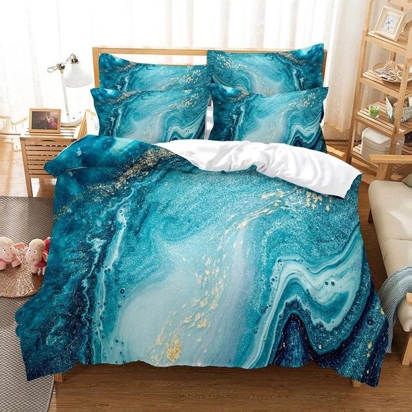 

bedding sets fashion blue marble set  king size bedroom decor quilt cover pillowcase 2/3 piece bed linen home textiles