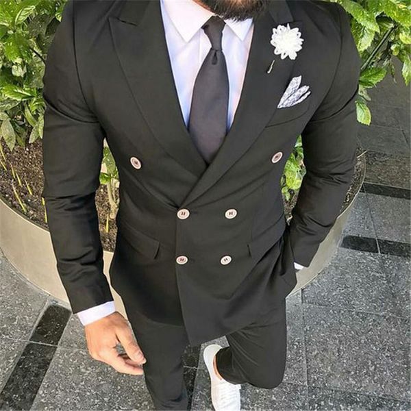 

men's suits & blazers double breasted black wedding men 2021 two piece slim fit blazer jacket pants peaked lapel custom made groom tuxe, White;black