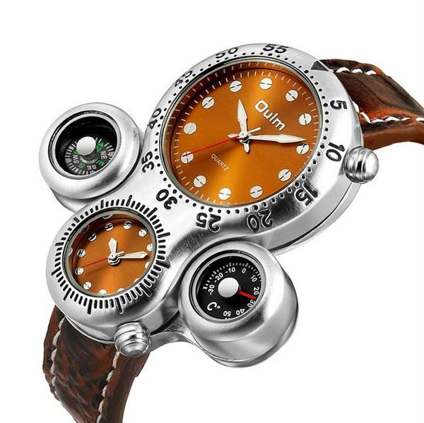 

wristwatches oulm sport men's watches quartz creative leather band watch, Slivery;brown
