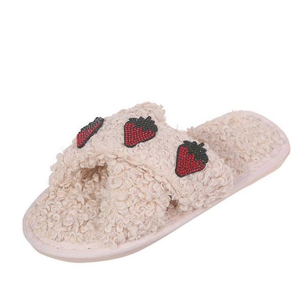 

slippers fashion women autumn and winter plush korean artificial lamb wool flip-flop cross flat lazy hair, Black