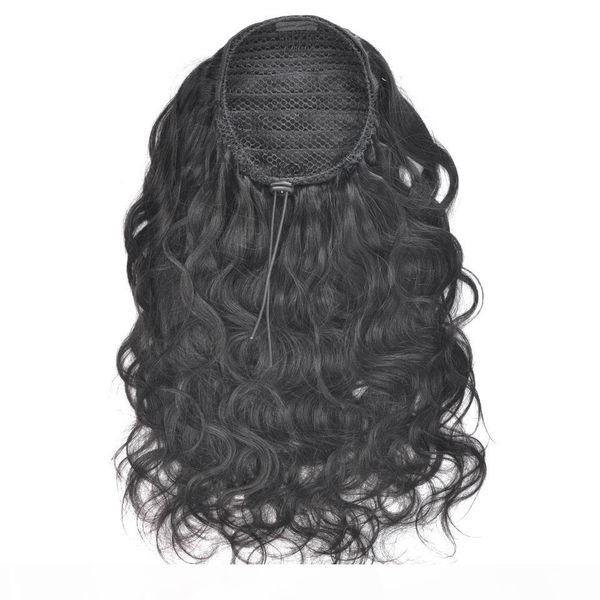 

drawstring ponytail human hair clip in hair extensions virgin hair brazilian body wave ponytail hairpieces natural color 120g, Black