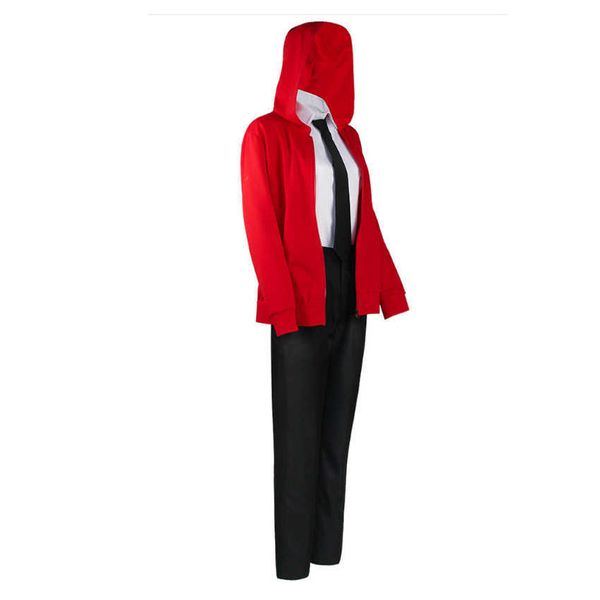 Takerlama moedava homem power power cosplay uniforme adulto mulheres camisa de jaqueta vermelha calça preto calças demoníaco de sangue trajes headwear y0913