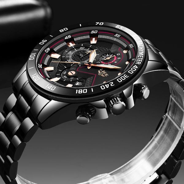

wristwatches relogio masculino lige chronograph mens watches stainless steel waterproof date quartz watch men business classic male clock+bo, Slivery;brown