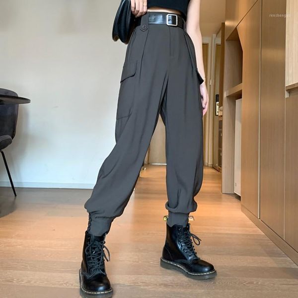 

pants women high-waisted overalls handsome trousers casual loose femme pt028 women's & capris, Black;white