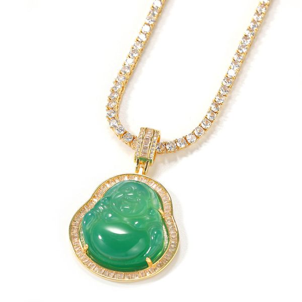 

hip hop necklace jewelry chalcedony maitreya pendant iced out buddha gold silver necklaces