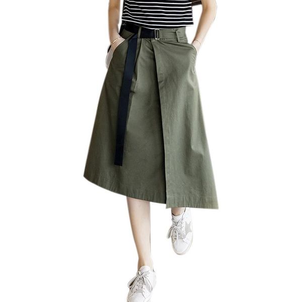 

skirts 2021 summer medium long and high waist military green casual wd106, Black