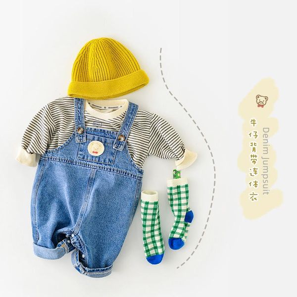 

trousers boy and girl baby suspenders 2021 autumn korean version ins cartoon cowboy bear clothing, Blue