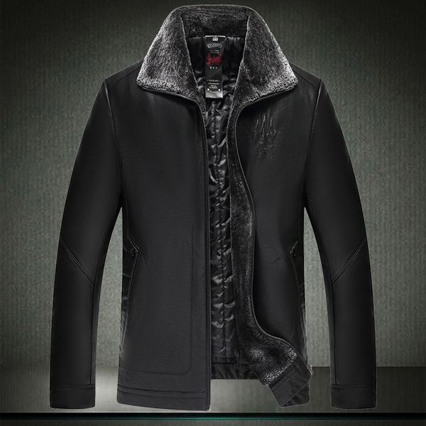 

size 7xl 6xl 5xl men winter fleece leather jacket velvet keep warm thick stylish mans coat 8828 hlnc, Black