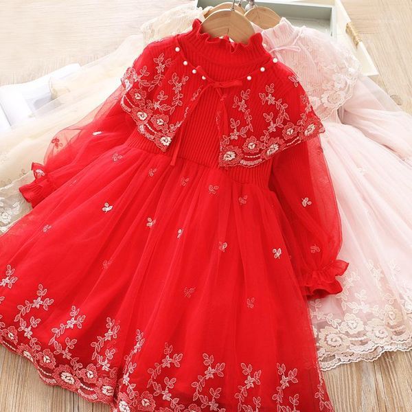 

girl's dresses winter girls dress baby red christmas flower embroidery lace princess kids clothing wholesale1, Red;yellow