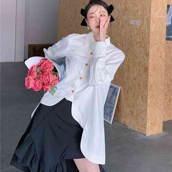 

women's blouses & shirts designer asymmetrical white button up collared shirt for women long sleeve blouse korean fashion spri