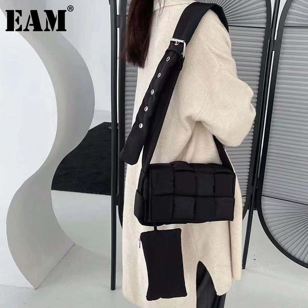 

shoulder bags [eam] women black brief nylon weave cube envelope personality all-match crossbody bag fashion tide 2021 18a1856