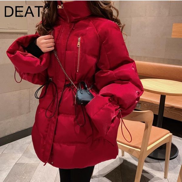 

women's down & parkas deat red stand collar medium women long small warm winter female bright face drawstring waist cotton coat 7x0007, Black