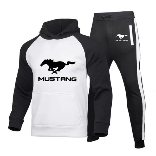 

men's tracksuits spring and autumn mustang car standard two-piece sportswear hooded sweater + pants pullover suit casual, Gray