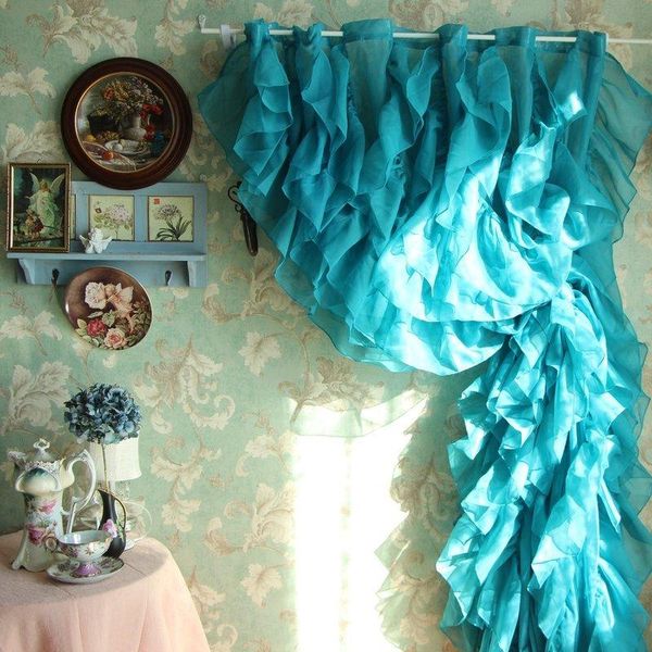

curtain & drapes american rococo style flounce for wedding 175x185cm peacock blue shower curtains sheer window living room voile
