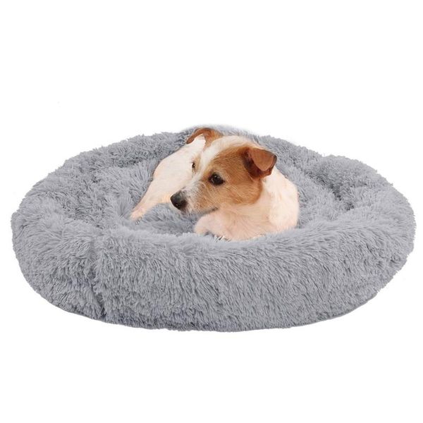 

round plush dog bed house dog mat winter warm sleeping cats nest soft long plush basket pet cushion portable pets supplies