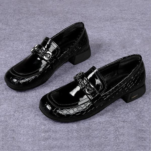 

dress shoes 2021 metal buckle decoration oxford woman patent leather moccasins ladies girls casual loafers, Black