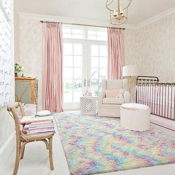 

carpets super soft non-slip rug, rainbow shaggy rug,modern rugs for living room, bedroom, children's room 90x160cm