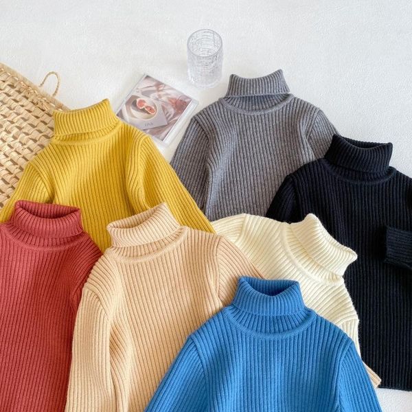 

pullover kids turtleneck sweater for girl boys autumn warm sweaters toddlers winters 2021 children clothes 3-8y, Blue