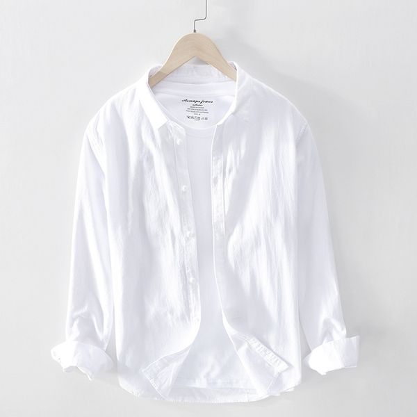 

748 simple solid color men's light cotton shirt, White;black