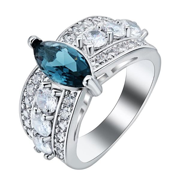 

wedding rings jewelry blue white crystal silver plated for women oval cz finger party luxury engagement jewellery, Slivery;golden