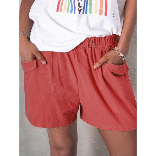 

women's shorts women casual solid color elastic waist pockets wide leg short loose fit summer 2021 street wear daily basic, White;black