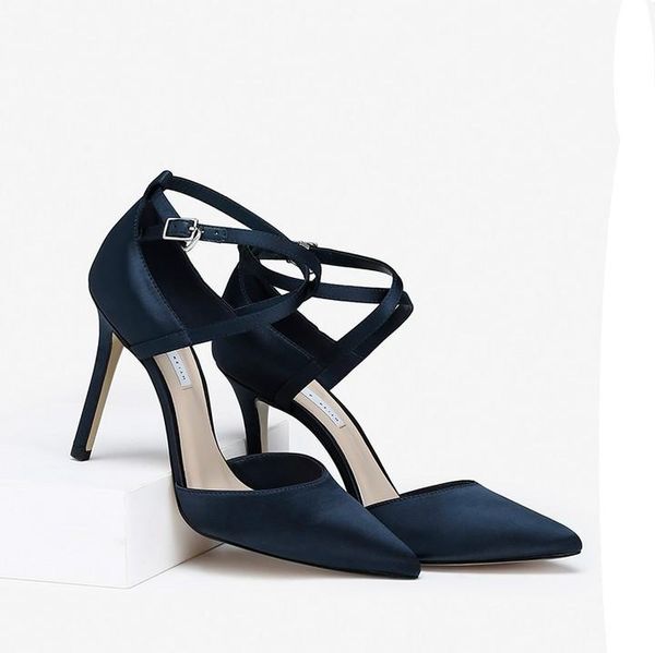 

dress shoes female style hollow word pointed thin-heeled high-heeled, Black