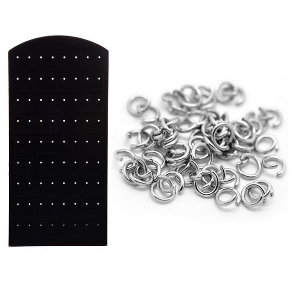 

jewelry pouches, bags 1x plastic display ear stud earrings holder & 500x silver tone stainless steel open jump rings 6mm, Pink;blue