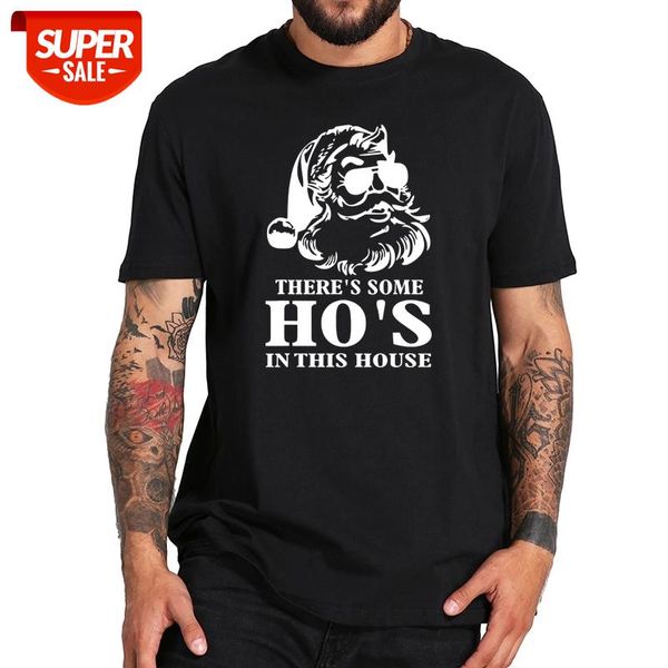 

there's some hos in this house funny christmas santa claus t shirt 100% cotton eu size digital print tee #iw9c, White;black
