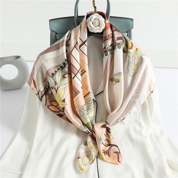 

scarves print women scarf neck silk square hairband foulard shawl wraps spring summer female neckerchief bandana 2021, Blue;gray